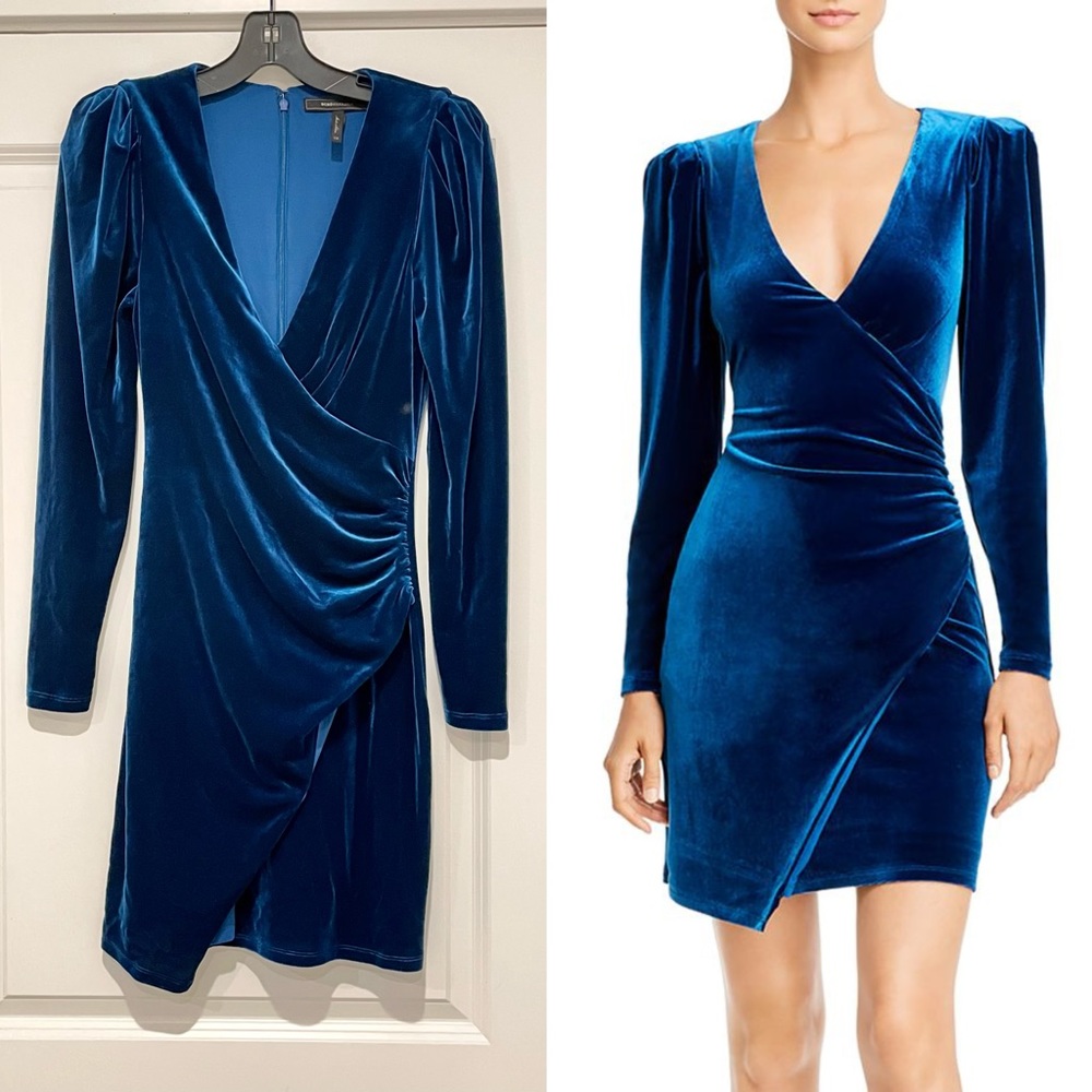 BCBGMAXAZRIA Blue Teal Velvet Cocktail Dress
